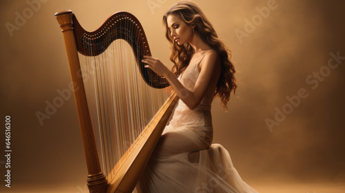 Woman plays the harp