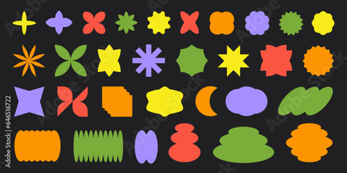 Vector set of abstract geometric shapes. Bright brutal contemporary icons. Various geometric figures. Bauhaus memphis design.