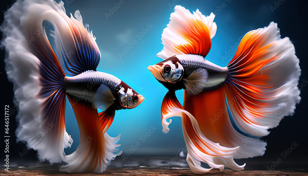 Cockerel fish. Fighting fish. Art. Generative AI Cockerel fish. Fighting fish. Art. Generative AI