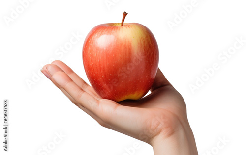 red apple on the palm , isolated object on transparent background. png file