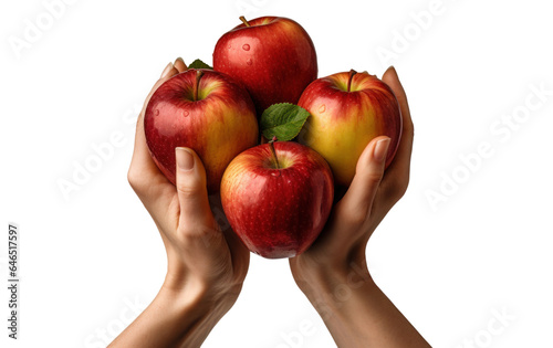 colorful apples in the palm, isolated object on transparent background. png file