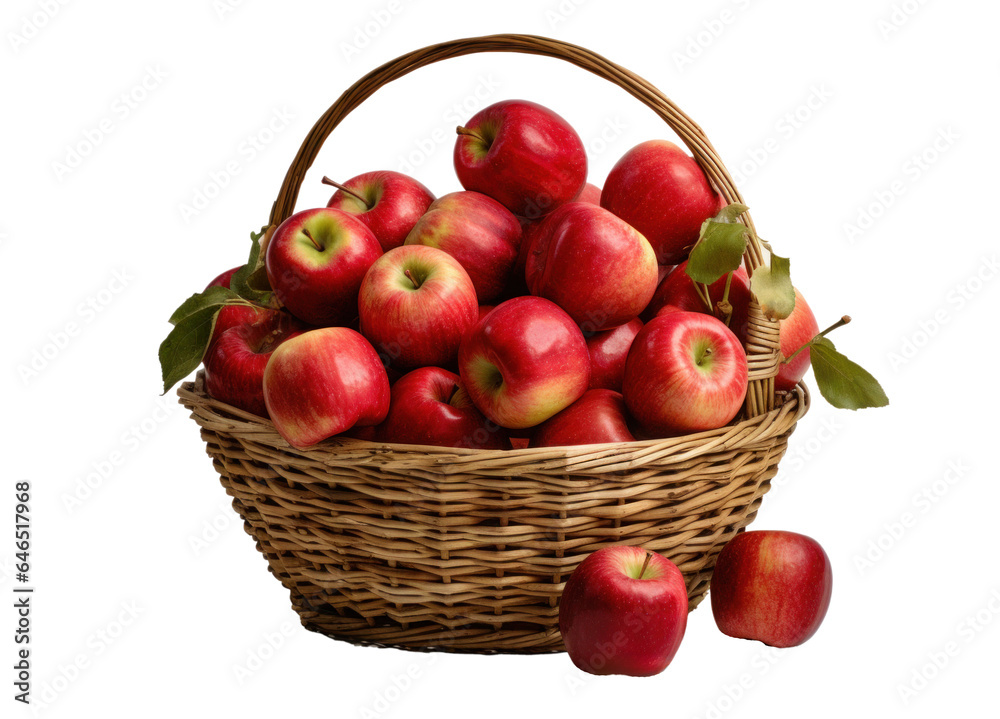 red ripe apples in a wicker basket, isolated object on transparent background. png file red ripe apples in a wicker basket, isolated object on transparent background. png file