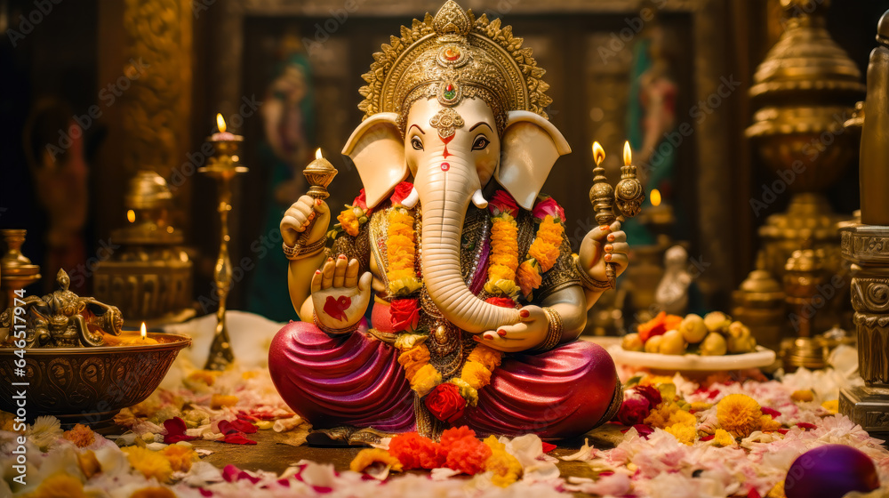 Ganesh Chaturthi Hindu Festival of the Elephant God AI Generated - obrazy, fototapety, plakaty 