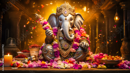 Celebrating Ganesh Chaturthi with Elephant God Idol Lord Ganesh AI Generated