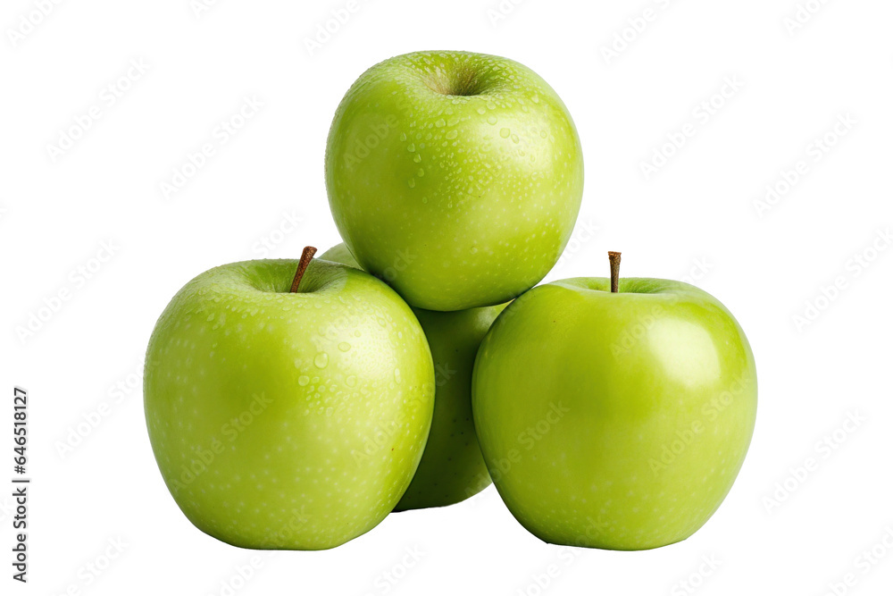 three green apples, isolated object on transparent background. png file three green apples, isolated object on transparent background. png file