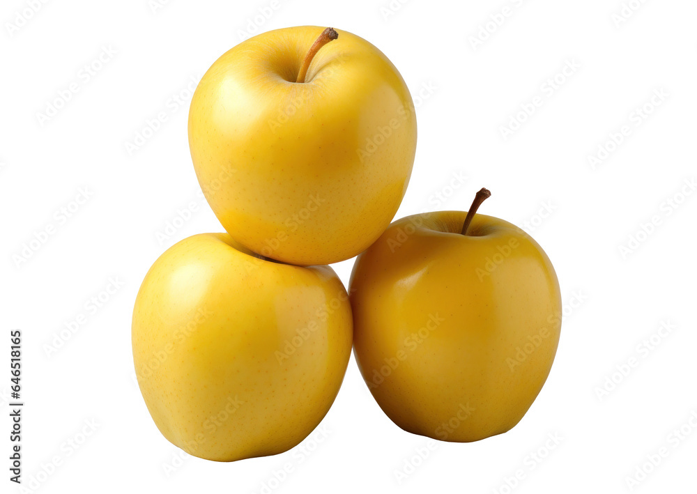 three yellow apples, isolated object on transparent background. png file three yellow apples, isolated object on transparent background. png file