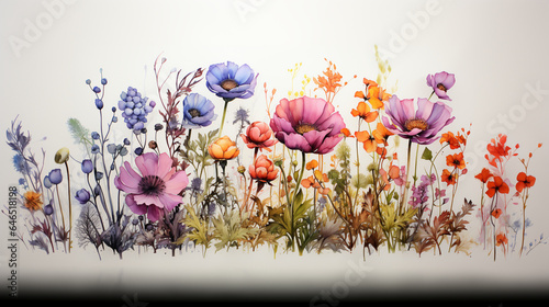 Botanicals watercolor painting wild flower background