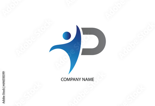 Human with letter P logo design concept template