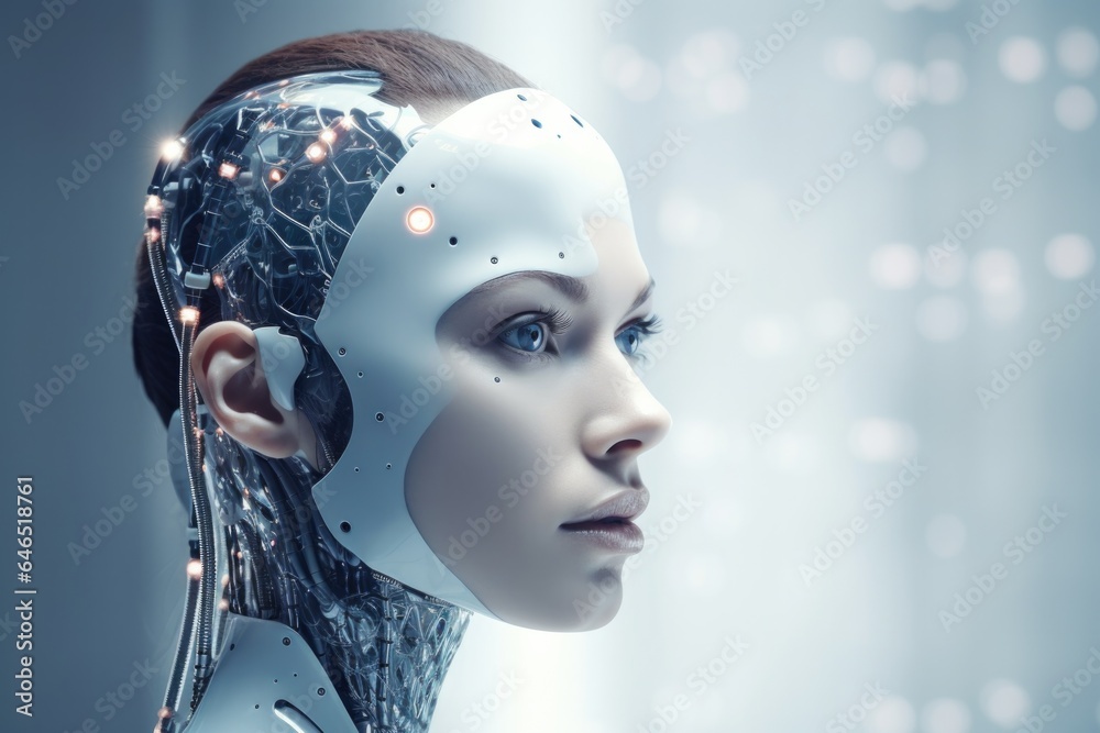 A close-up of a woman looks like a cyborg. Generative AI. A close-up of a woman looks like a cyborg. Generative AI.