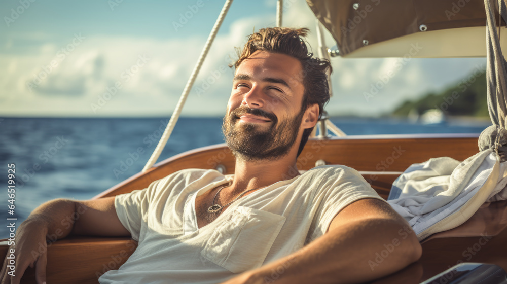 Portrait of a smiling man on a yacht at sea during a vacation
