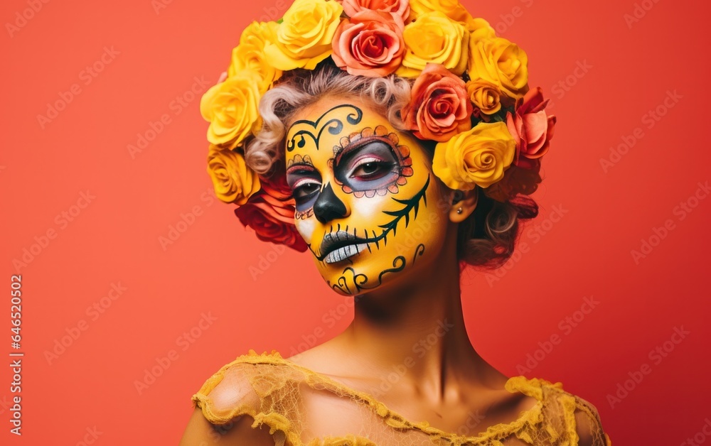Beautiful young lady with sugar skull makeup