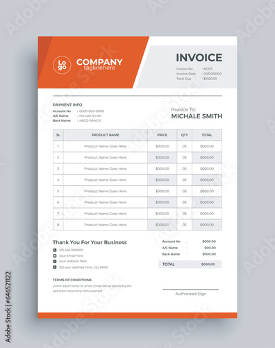 Corporate business invoice design template. Professional and minimal invoice template, Bill form business invoice.