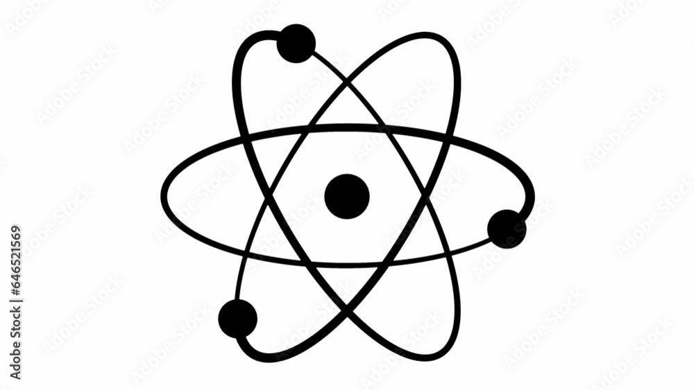 Atom symbol rotation, Proton Neutron Electron Nucleu, Science, loop video, 4k