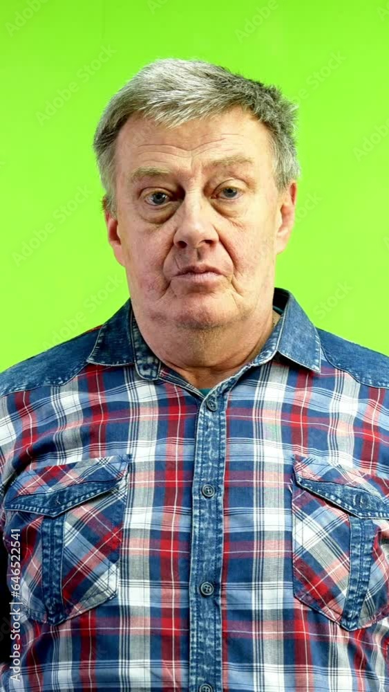 Disgruntled caucasian man scream angry no, as sign of disapproval.