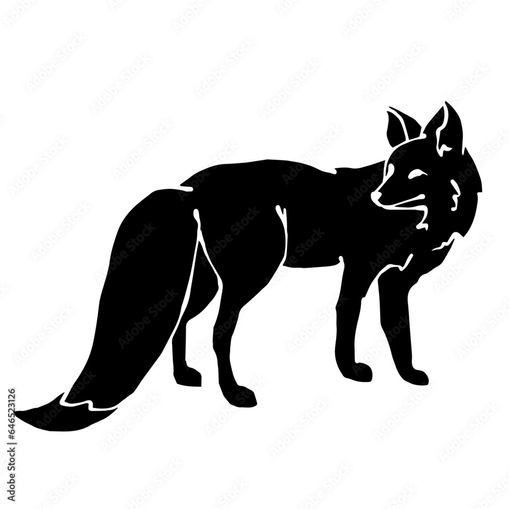 Silhouette of a predatory animal fox.Vector graphics.