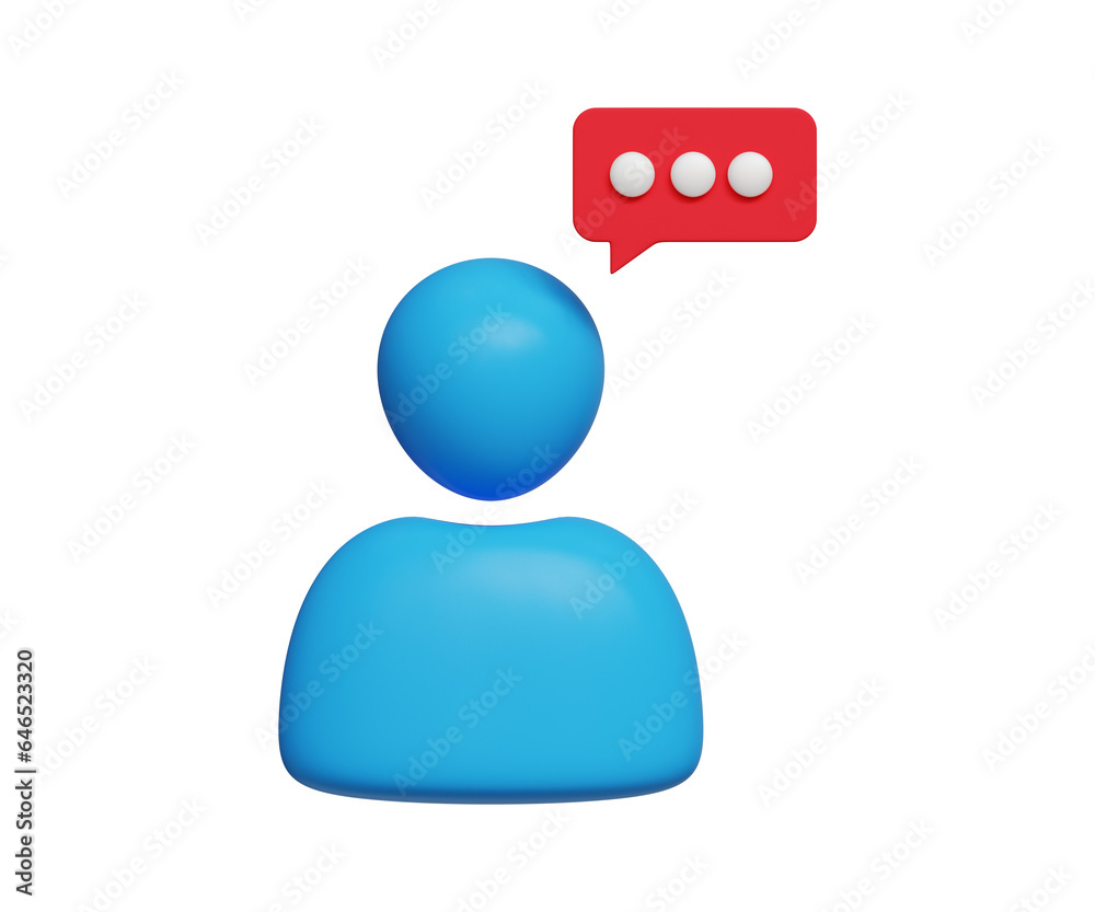 3D user notice icon. User icon with alert notice. User reply sign, chat message. 3d illustration 3D user notice icon. User icon with alert notice. User reply sign, chat message. 3d illustration