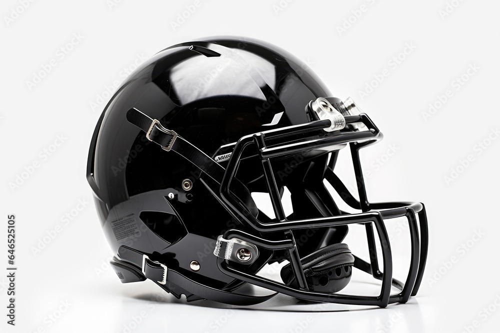 Obraz premium Black American football helmet illustration, white background. Generative AI