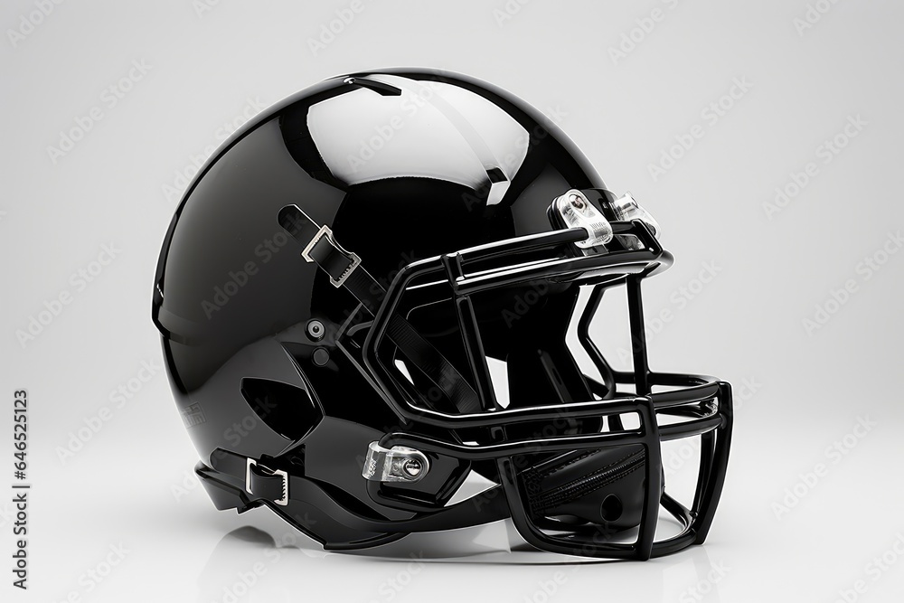 Fototapeta premium Black American football helmet illustration, white background. Generative AI