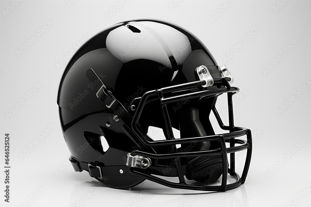 Fototapeta premium Black American football helmet illustration, white background. Generative AI