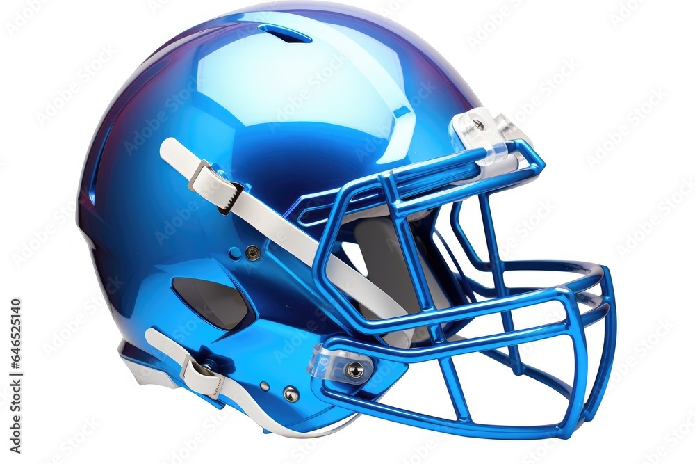 Blue American football helmet illustration, white background. Generative AI Blue American football helmet illustration, white background. Generative AI