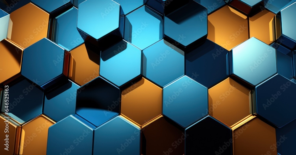 An abstract hexagon background in blue with silver lighting An abstract hexagon background in blue with silver lighting