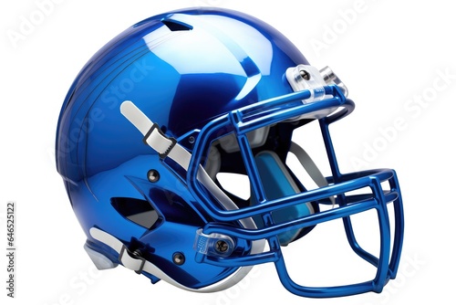 Blue American football helmet illustration, white background. Generative AI