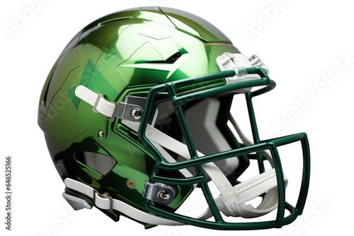 Green American football helmet illustration, white background. Generative AI