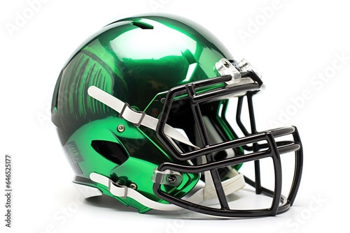 Green American football helmet illustration, white background. Generative AI