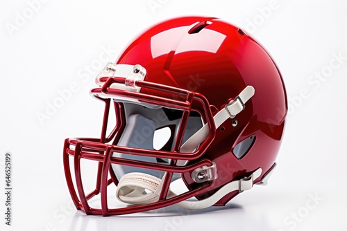Red American football helmet illustration, white background. Generative AI