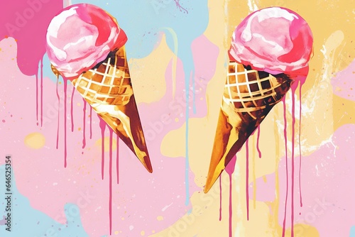delicious ice cream on pink background