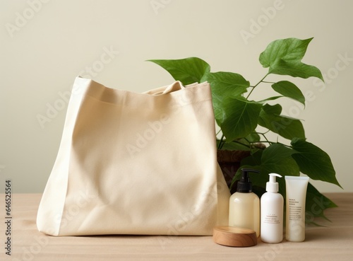 A bag with cosmetics is filled with natural things