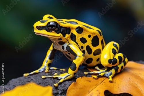 Colorful poisonous frog, yellow and black illustration. Generative AI
