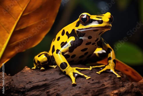 Colorful poisonous frog, yellow and black illustration. Generative AI