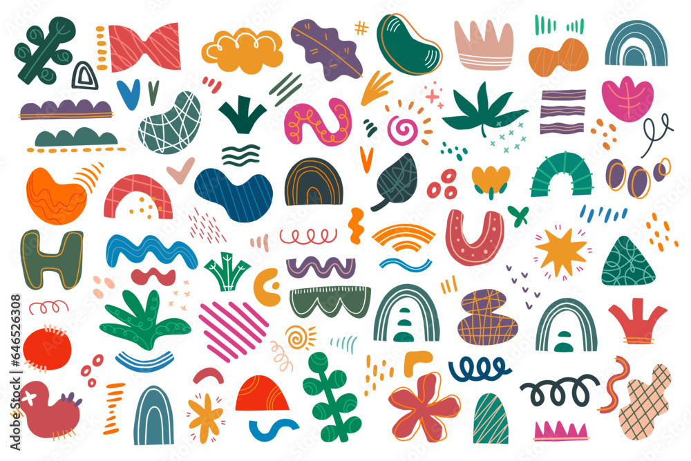 Set of abstract hand drawn doodle shapes, cartoon style