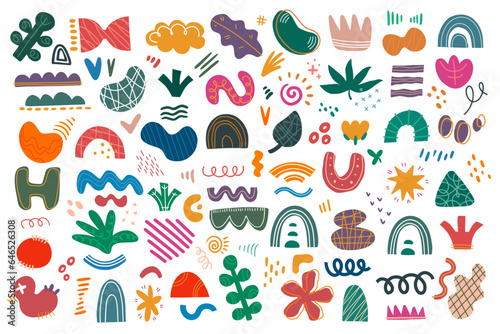 Set of abstract hand drawn doodle shapes, cartoon style