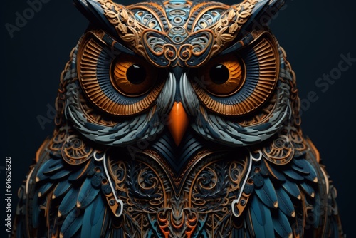 Digital illustration of a beautiful, very detailed mystical owl. Generative AI