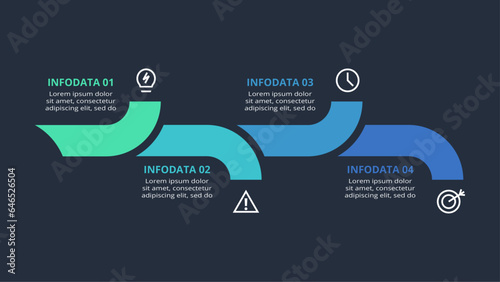 Creative dark infographic with 4 elements template for web on a black background, business, presentation. Vector