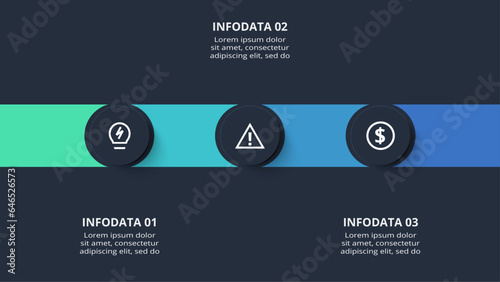 Creative dark infographic with 3 elements template for web on a black background, business, presentation. Vector