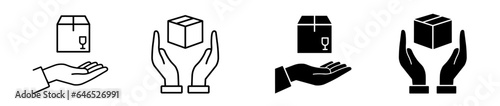 Handle with care icon set. Fragile box symbol. Logistics and delivery shipping label. Vector illustration