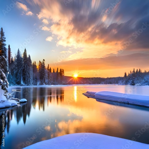 "Enchanting Winter Sunset: Ultra HD Beauty in Snowy Wonderland"