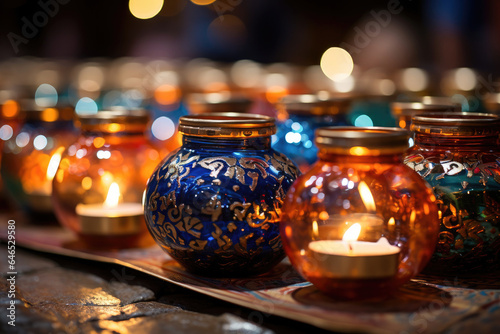 Vibrant Diwali decor, featuring fairy lights, lanterns, and a shimmering spectacle. 
