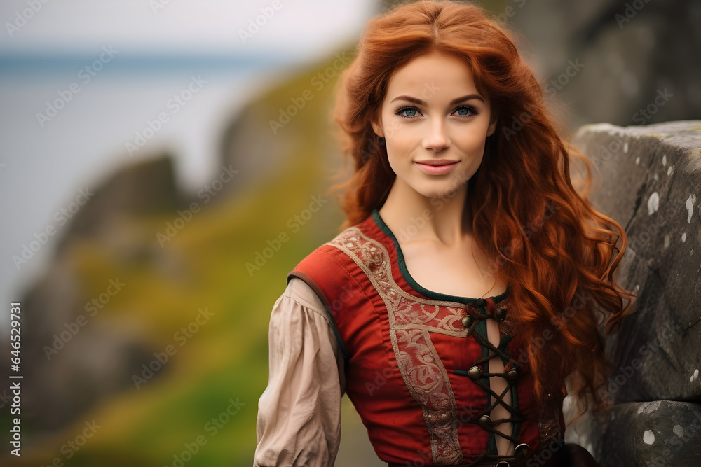 A Cheerful Irish Beauty Young Woman With Brown Eyes And Red Hair A Cheerful Irish Beauty Young Woman With Brown Eyes And Red Hair