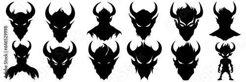 Demon devil and hell silhouettes set, large pack of vector silhouette design, isolated white background
