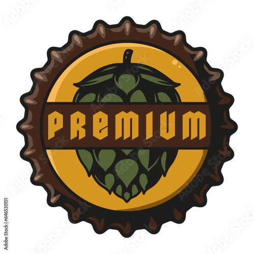 Beer cap vector art or metal cork for bar, pub or brewery shop . Vintage old retro design for brew emblem or craft beer logo