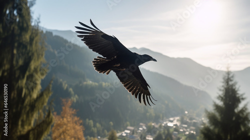 black crow flying in the montain - illlustartion wallpaper 
