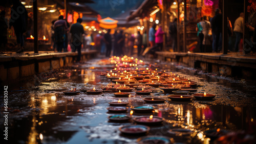 Capturing the spirit of Diwali with lively market scenes and lights. 