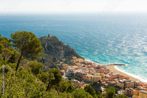 Obraz na płótnie Beautiful view of Varigotti town and the Ligurian Sea from Sentiero del Pellegrino, Italy w salonie