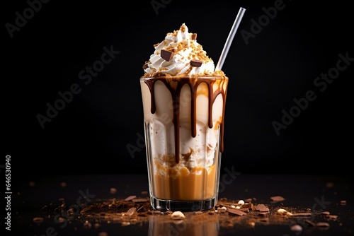 Caramel and chocolate milkshake product photo