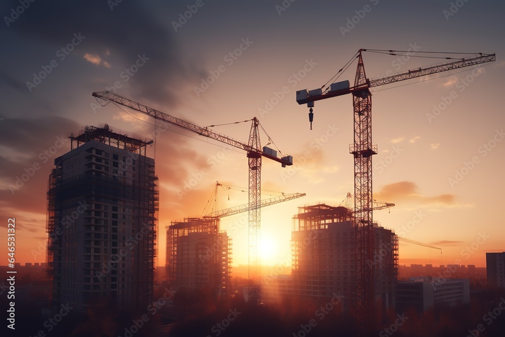 construction site at sunset. Generative AI