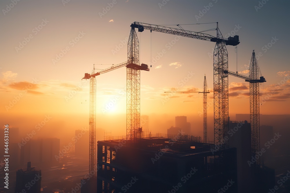 construction site with cranes. Generative AI